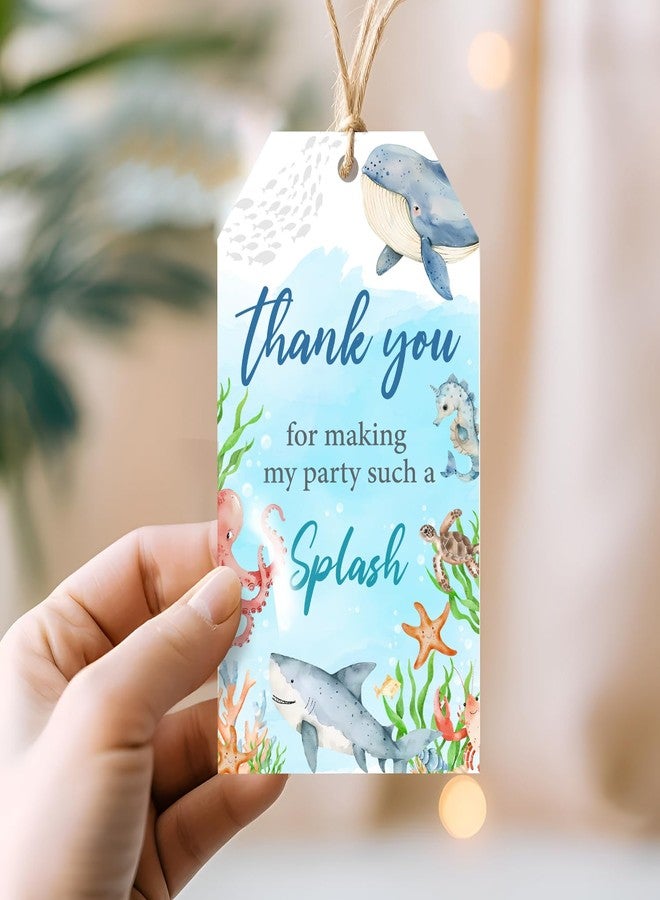 Merrystorm 50pcs Under The Sea Thank You Tags Watercolor Ocean Animal Gift Tag with String Shark Thank You Paper Tags Blue Thank You Hanging Tags for Boy Birthday Party Ocean World Party Supplies - Image 4